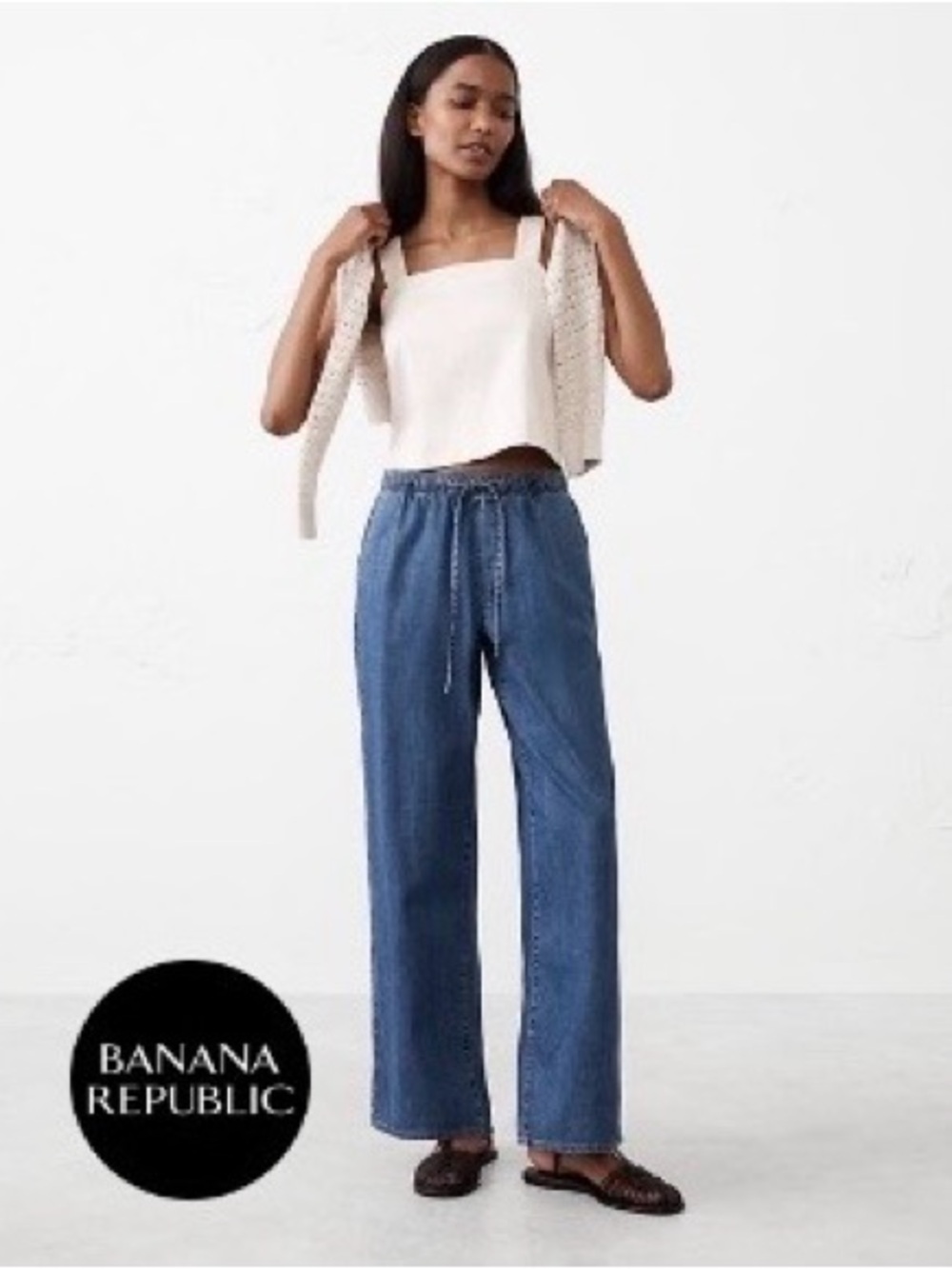 Banana Republic Wide Leg Drawstring Jeans - Blue